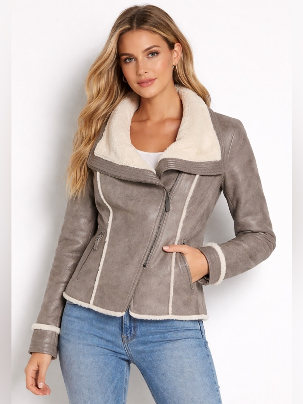 Guess Faux Suede Jacket with Shearling Trim